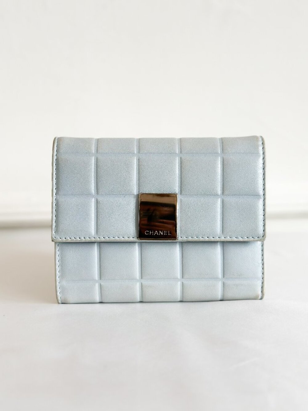 Vintage Chanel Blue Chocolate Bar Wallet.